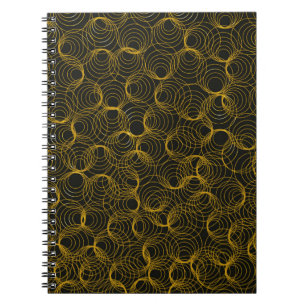 Caderno Espiral Padrão geométrico do ouro sobre fundo preto. Vi