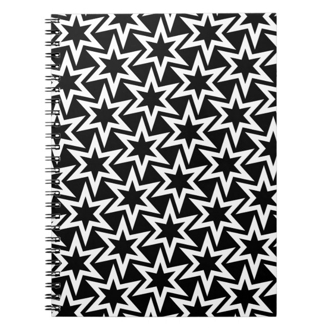 Caderno Espiral Padrão Geométrico Elegante Preto e Branco (Frente)