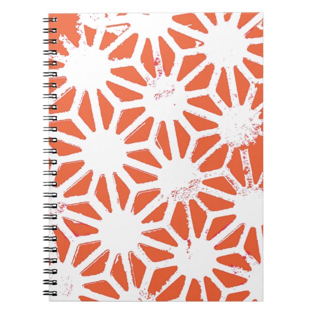 Caderno Espiral Padrão geométrico em laranja e branco (Frente)