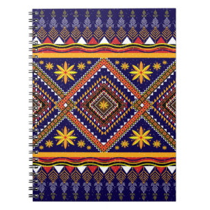 Caderno Espiral Padrão geométrico étnico oriental ikat tradicio