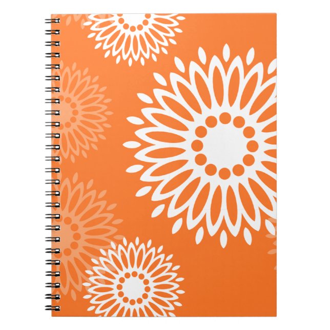 Caderno Espiral Padrão Geométrico Floral do Mandala Laranja Minima (Frente)