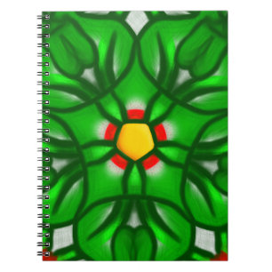 Caderno Espiral Padrão Geométrico Floral Verde