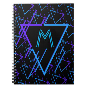 Caderno Espiral Padrão Geométrico Monograma de Neon Retro 2