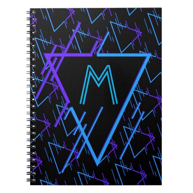 Caderno Espiral Padrão Geométrico Monograma de Neon Retro 2 (Frente)