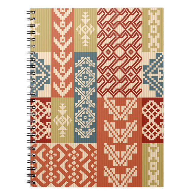 Caderno Espiral Padrão Geométrico Patchwork Étnico-less (Frente)