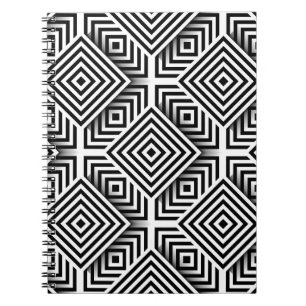 Caderno Espiral Padrão geométrico. Preto e Branco. Quadrados e rua