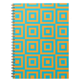 Caderno Espiral Padrão Geométrico Quadrado Retro - Laranja Ousado 