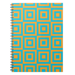 Caderno Espiral Padrão Geométrico Quadrado Retro - Laranja Ousado