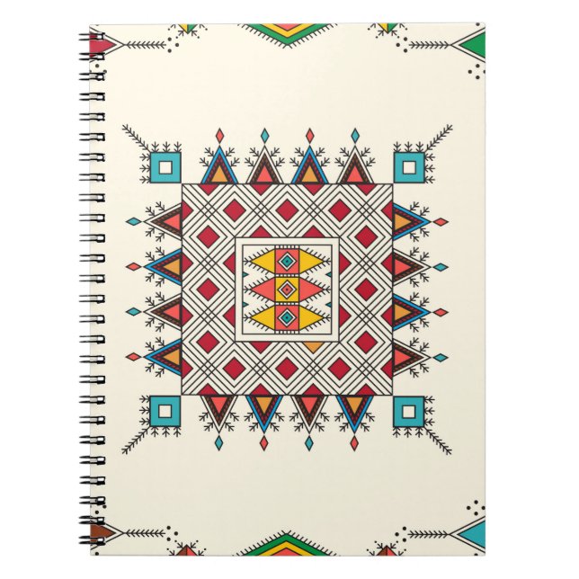 Caderno Espiral Padrão geométrico repetitivo decorativo inspirado  (Frente)