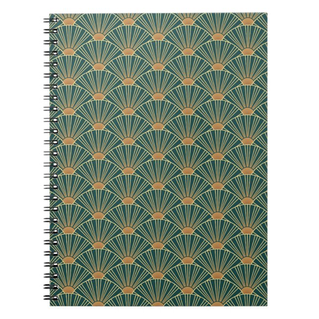 Caderno Espiral Padrão geométrico sem costura com linhas de ouro.  (Frente)