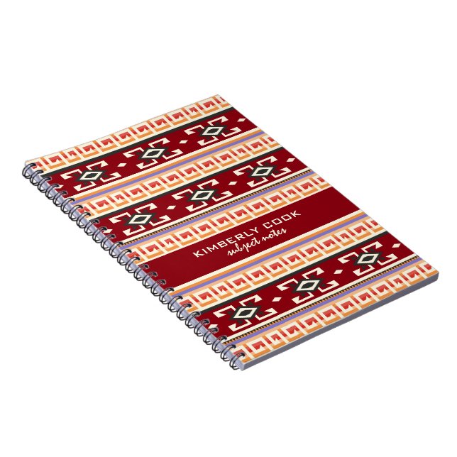 Caderno Espiral Padrão Geométrico Tribal Americano Nativo Monogram (Lado Direito)