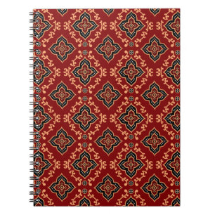Caderno Espiral Padrão Geométrico Vermelho/Impressão indiano
