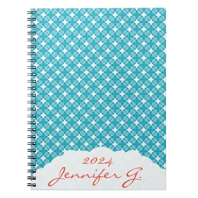 Caderno Espiral Padrão Gingham de Grade e Estrelas (Frente)