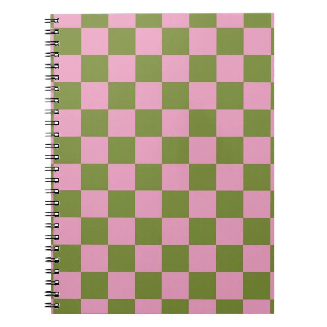 Caderno Espiral Padrão Gingham Verdejado Rosa (Frente)
