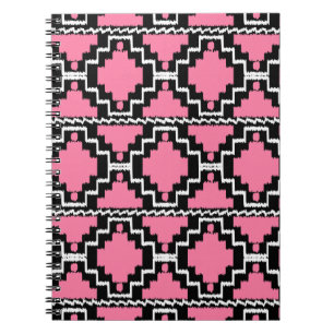 Caderno Espiral Padrão Ikat Aztec - Rosa Fuchsia, Preto e Branco