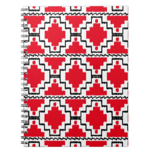 Caderno Espiral Padrão Ikat Aztec - Vermelho, Preto e Branco