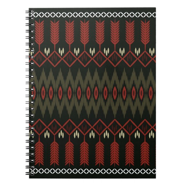 Caderno Espiral Padrão Ikat: Ornamento Étnico Geométrico (Frente)