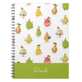 Caderno Espiral Padrão infantil de peras divertidas