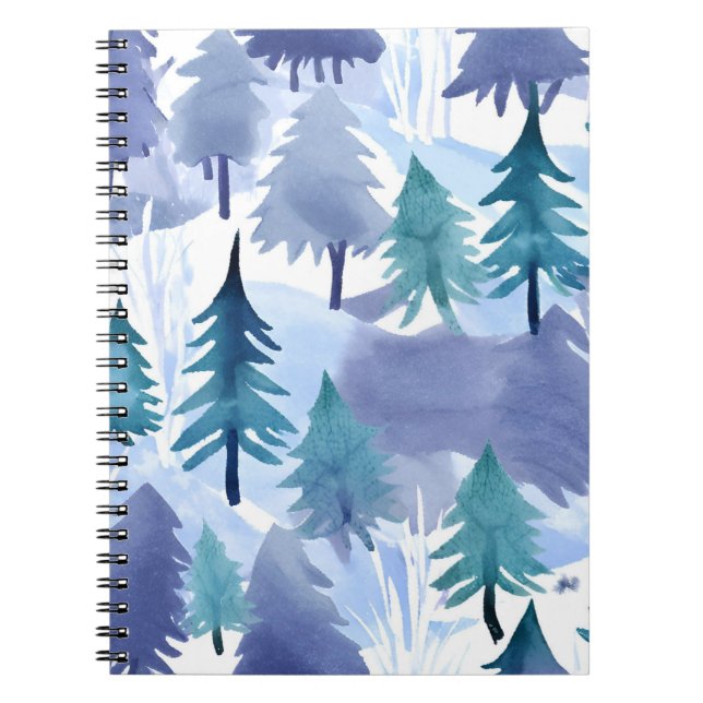 Caderno Espiral Padrão Invisível da Floresta de Inverno da Aquarel (Frente)