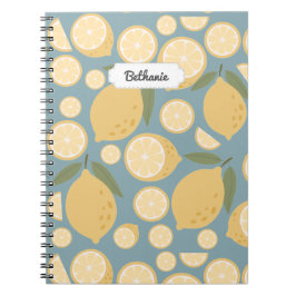 Caderno Espiral Padrão Invisível de Limão Amarelo Personalizável