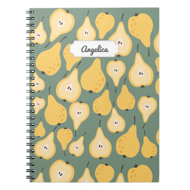 Caderno Espiral Padrão Invisível de Pear Amarelo Personalizável (Frente)