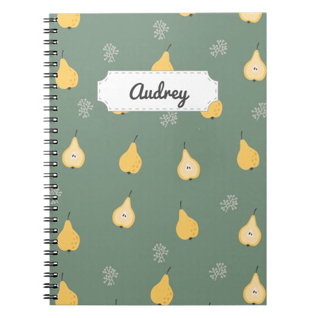 Caderno Espiral Padrão Invisível de Pear Amarelo Personalizável (Frente)
