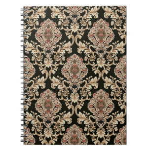 Caderno Espiral padrão jacquard damask clássico com quadro abstrat