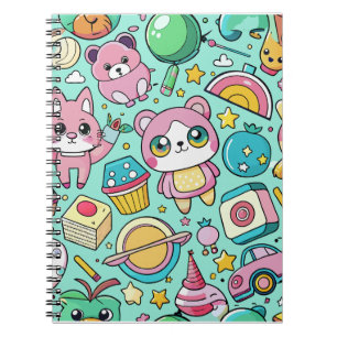 Caderno Espiral Padrão Kawaii Adorável
