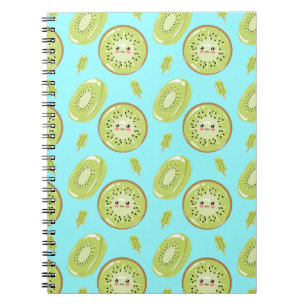Caderno Espiral Padrão Kawaii Fruta Azul de Kiwi fresco