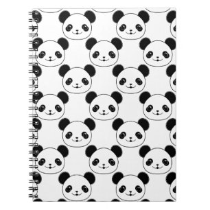Caderno Espiral Padrão Kawaii Panda Em Preto E Branco