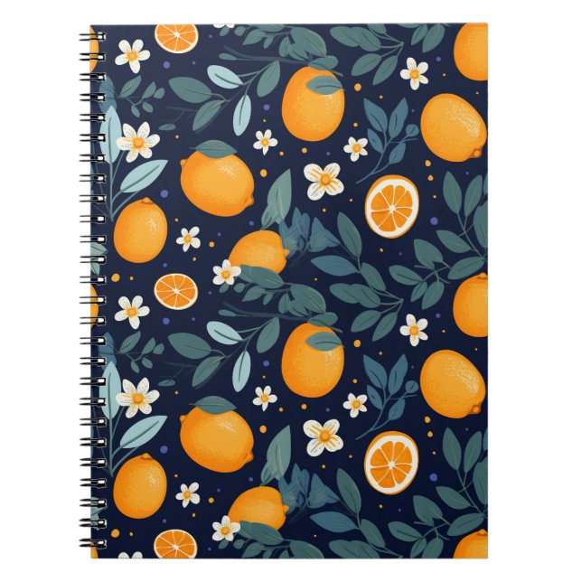 Caderno Espiral Padrão Laranja e Delícia Floral (Frente)