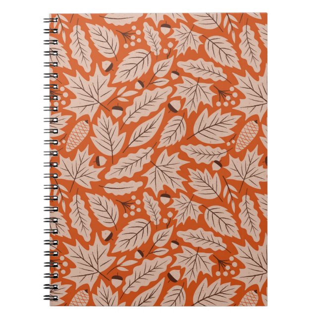 Caderno Espiral Padrão Laranja Fall Folhas & Acorns (Frente)