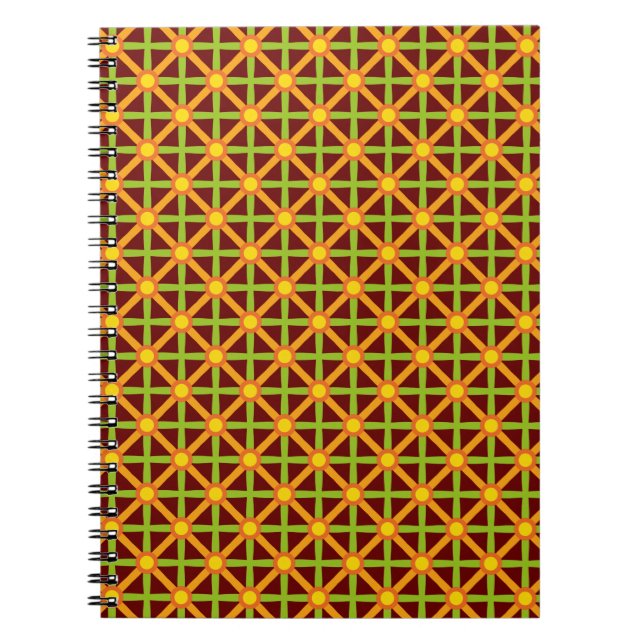 Caderno Espiral Padrão Laranja Verde e Amarelo Retroinspirado (Frente)