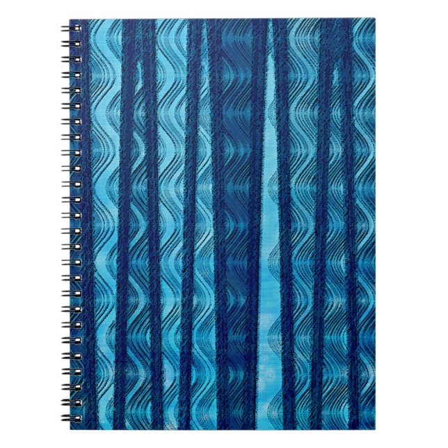 Caderno Espiral Padrão Legal Único da Onda Retroativa Azul (Frente)