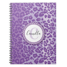Caderno Espiral Padrão Leopardo Roxo com Monograma e Nome Personal