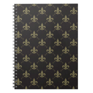 Caderno Espiral Padrão Luxuoso Black Fleur De Lis Dourado