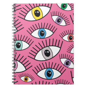 Caderno Espiral Padrão mágico com olhos coloridos. Fundo místic