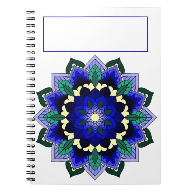 Caderno Espiral Padrão Mandala 02 em azul escuro (Frente)