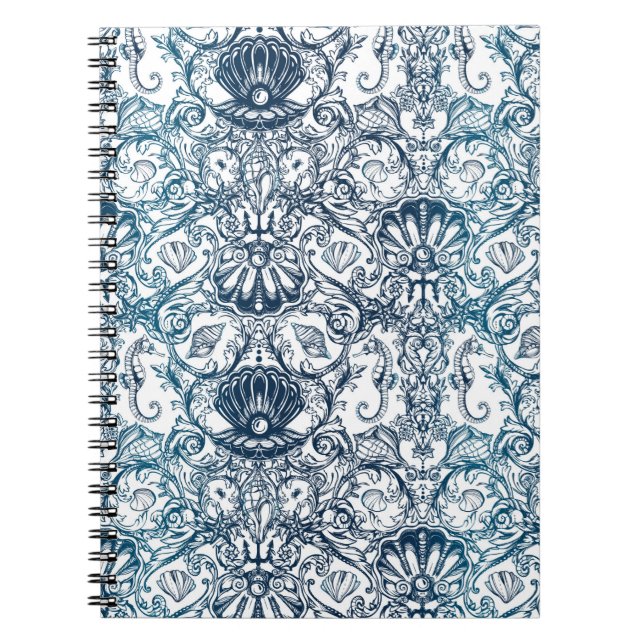 Caderno Espiral Padrão Marinho Vintage (Frente)