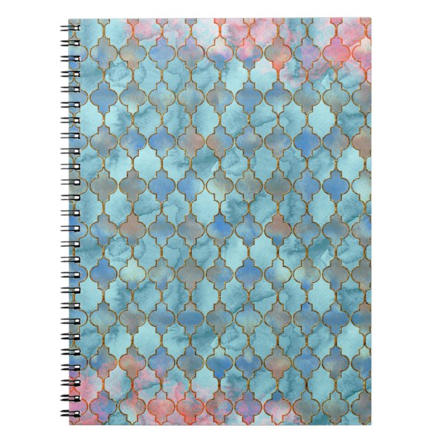 Caderno Espiral Padrão marocano rosa e azul (Frente)
