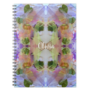 Caderno Espiral Padrão Mauve and Green Leaves
