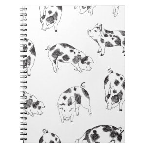 Caderno Espiral Padrão Minimalista de Linha de Porco Cottagecore V