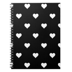 Caderno Espiral Padrão Minimalista do Coração Negro e Branco