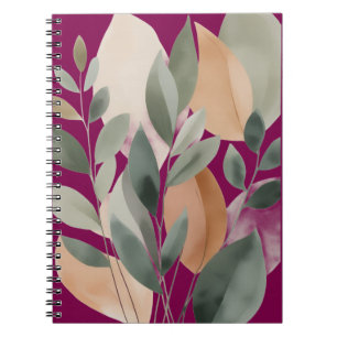 Caderno Espiral Padrão Mínimo de Folhas Botânicas