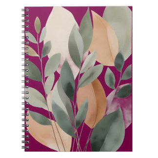 Caderno Espiral Padrão Mínimo de Folhas Botânicas