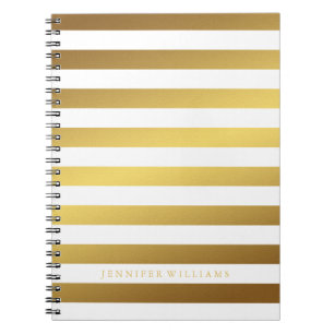 Caderno Espiral Padrão Modern Faux Gold Foil Stripes