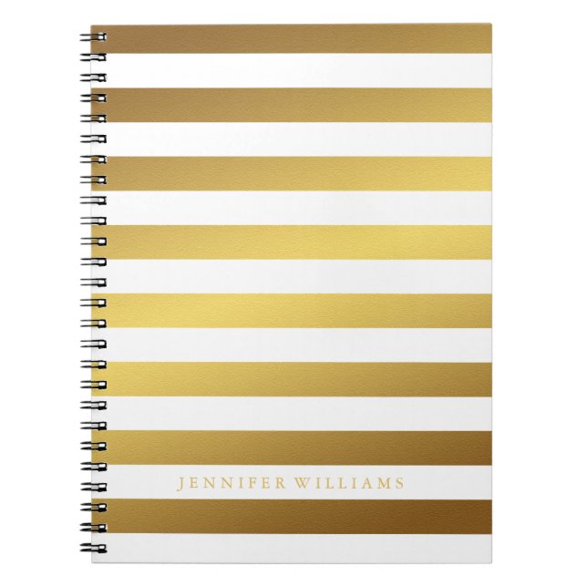 Caderno Espiral Padrão Modern Faux Gold Foil Stripes (Frente)