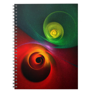 Caderno Espiral Padrão Moderno de Abstrato de Arte Yin Yang Verde