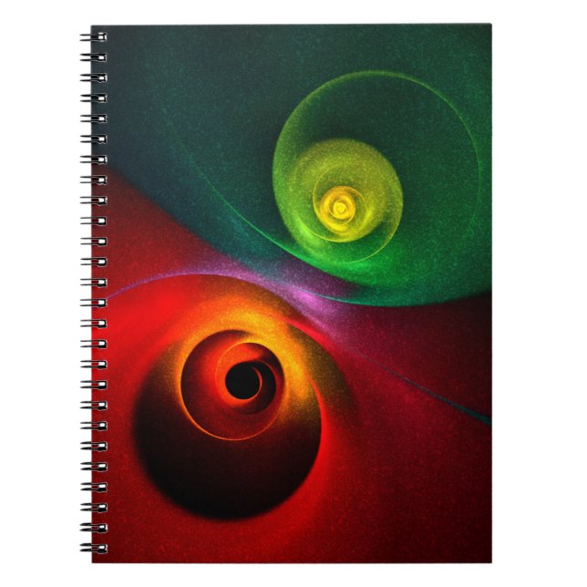 Caderno Espiral Padrão Moderno de Abstrato de Arte Yin Yang Verde  (Frente)