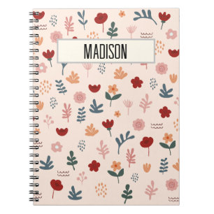 Caderno Espiral Padrão Moderno de Flor Estético Cuta